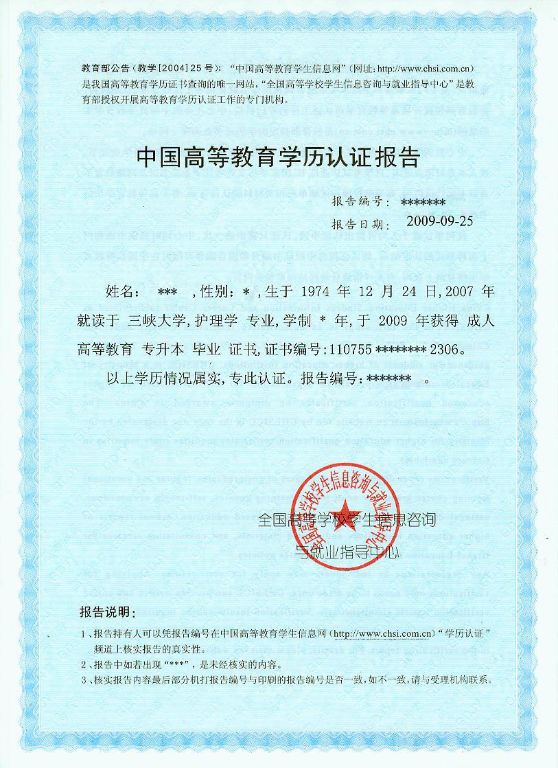 中国高等教育学历认证报告模板